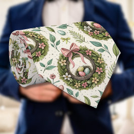 Corbata Corona de Pascua de boj con lazo rosa y huevo