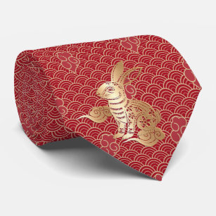 Corbata Cortan papel de oro rojo en conejo chino de Año Nu