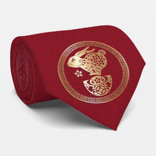 Corbata Cortan papel de oro rojo en conejo chino de Año Nu