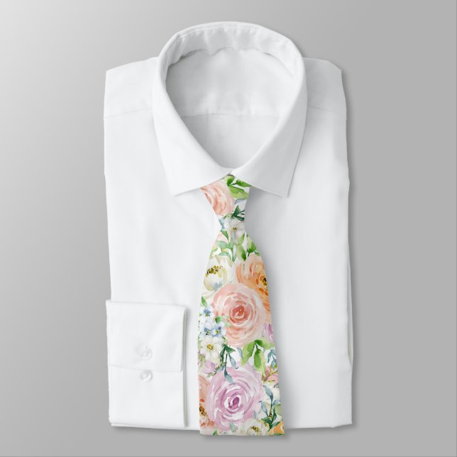 Corbata Corto patrón de Rosas románticos Pastel (Atado)