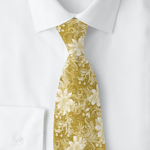 Corbata Cosecha de Batik Floral Dorado