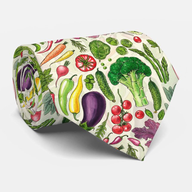 Corbata Cosecha de huertos de verduras y hierbas en blanco (Enrollado)