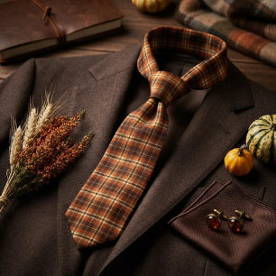 Corbata Cosecha Rústica Tartán de Cuadros de Otoño Naranja