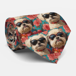 Corbata Coton De Tulear con rosas del corazón día de San V