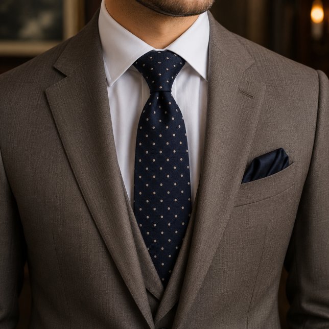 Corbata Couture Ejecutivo Atemporal de Marfil Azul Marino (Subido por el creador)