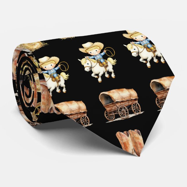 Corbata Cowboys Cute Cartoon Neck Tie (Enrollado)