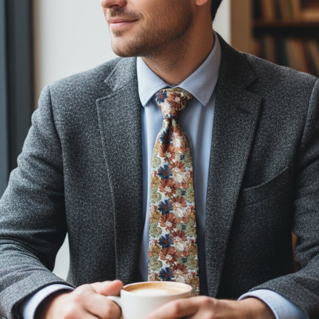 Corbata Cozy Botanical – Earthy Floral  (Boho floral necktie)