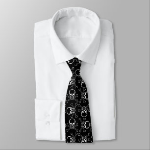 Corbata Cráneo blanco y bandera pirata
