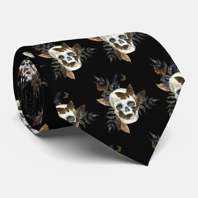 Corbata Cráneo gótico Negro botánico (Enrollado)