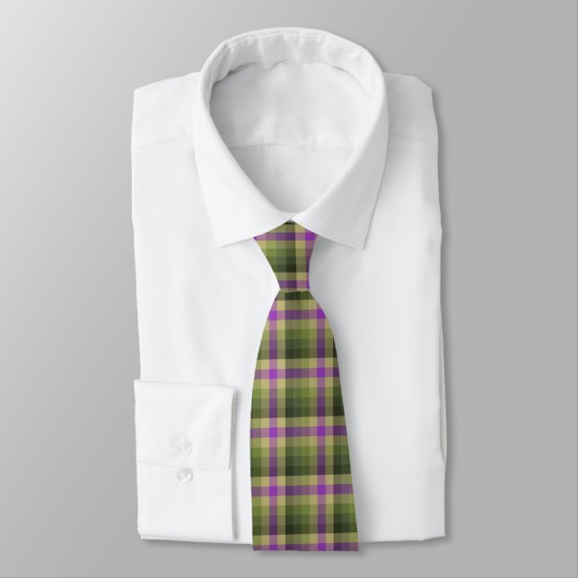 Corbata Crazy Check Olive Green y Violet de dos lados (Atado)