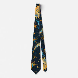 Corbata Crea tu propio sol luna y estrellas azul y dorado