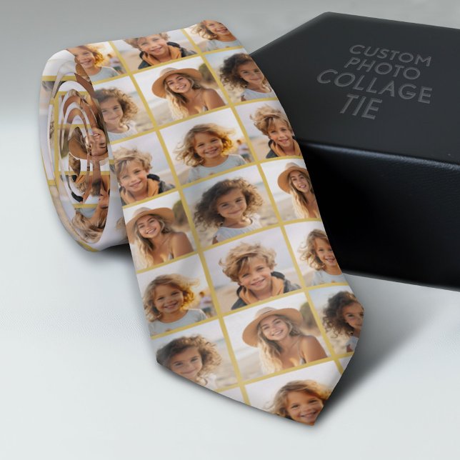 Corbata Crea un collage de fotos personalizado - Oro - 4 f (Photo Collage Neck Tie - Add Your Favorite Photos)
