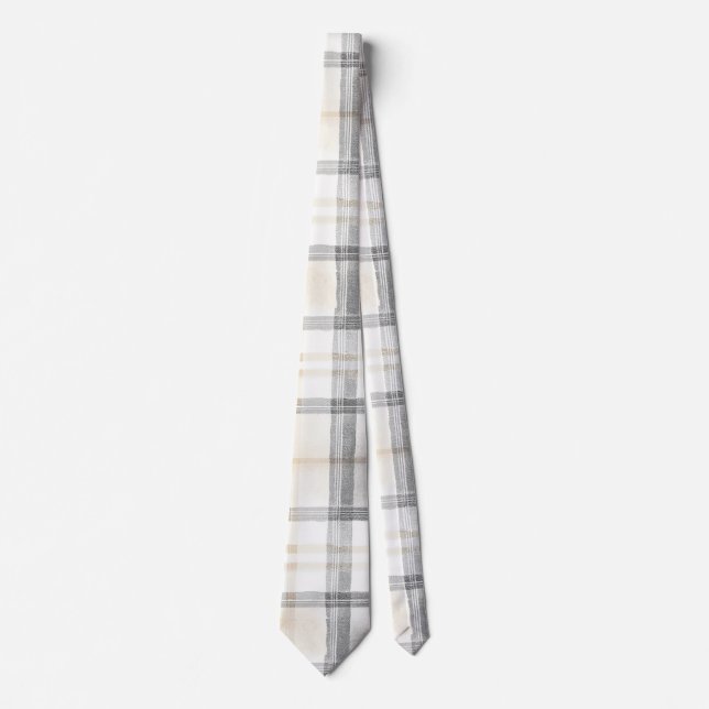 Corbata Cream Grey Yellow Plaid Stripes (Anverso)