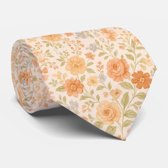 Corbata Cream & Peach Floral Pattern (Enrollado)