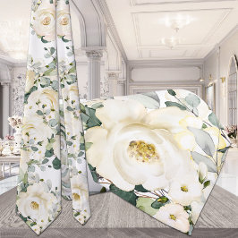 Corbata Creamy White Desdemona Rosas Boda Floral Blanca