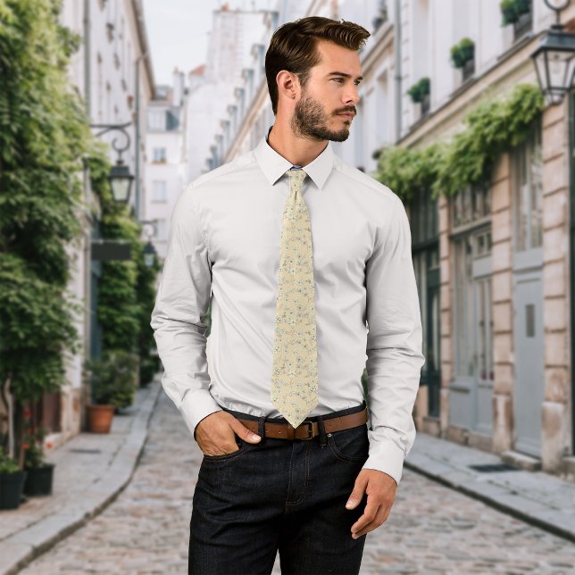 Corbata Crema de flores de época personalizada inicial (Subido por el creador)