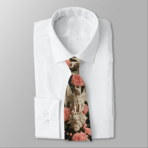 Corbata Crema gótica y dragón barroco rosa y rosas