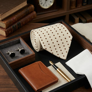 Corbata Crema y negro con lunares micro