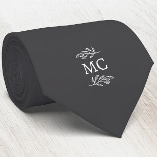 Corbata Crest de iniciales de monograma Hoja botánica Gris