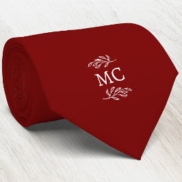 Corbata Crest Inicial de Monograma Hoja Botánica Rojo Burd