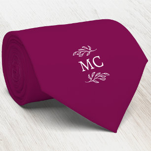 Corbata Crest Inicial Monograma Hoja Botánica Cereza Rosa