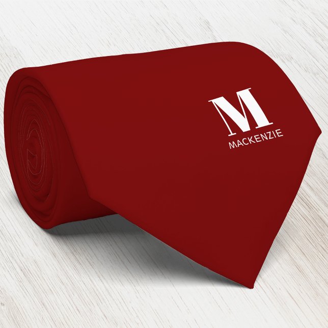 Corbata Crest Inicial Monograma Personalizado Rojo Burdeos (Simple modern minimalist monogram initial name crest neck tie)