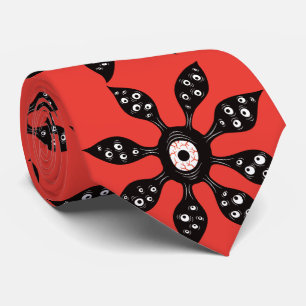 Corbata Criatura Floral de Ojo Raro y Brujeril Horror Rojo