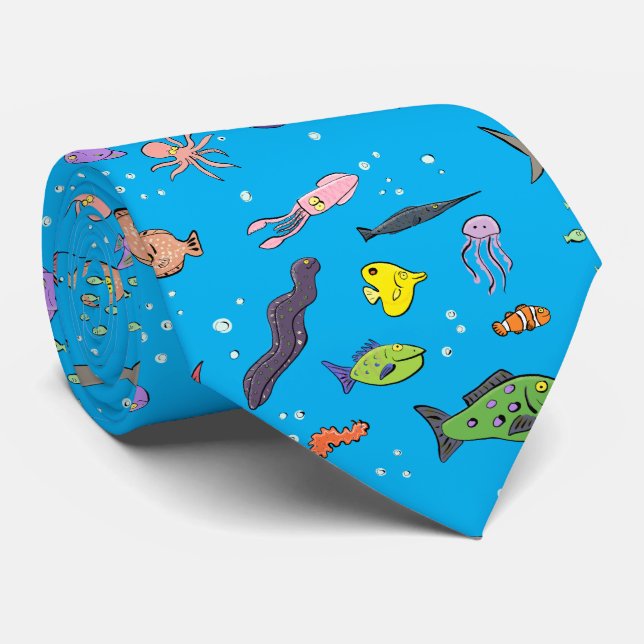 Corbata Criaturas marinas divertidas patrón de ilustracion (Enrollado)
