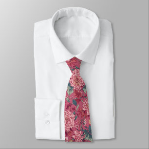 Corbata Crisantemos Florales Rosados William Morris
