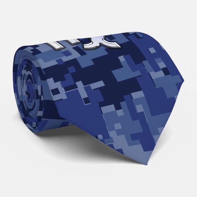 Corbata Cromo como Rótulo Virgo Zodiac en Camo Digital Azu (Enrollado)