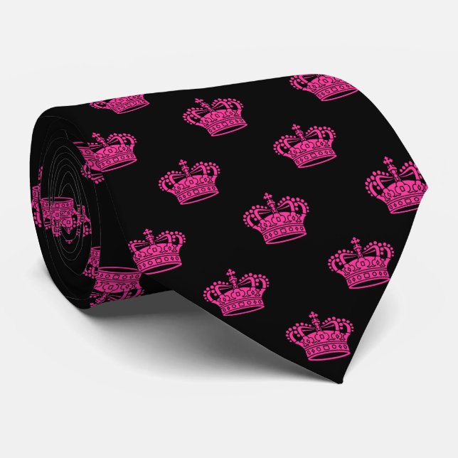 Corbata Crown 01 - Hot Pink on Black (Enrollado)