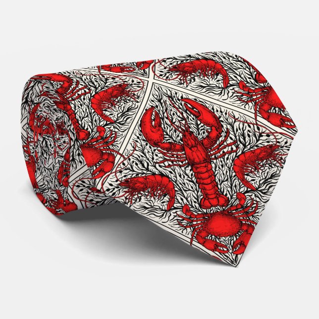 Corbata Crustáceo en rojo, negro y marfil (Enrollado)