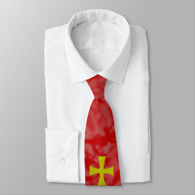 Corbata Cruz bizantina de oro falso sobre rojo (Atado)