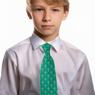 Corbata Cruz Católica Esmeralda Verde Falso Plateado Comun