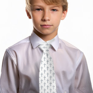 Corbata Cruz Faux Pan de Plata Religioso Primera Comunión