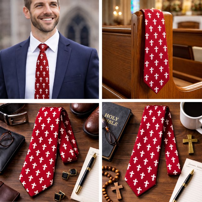 Corbata Cruz ortodoxa rusa Rojo Cristiano (Russian Orthodox Cross Red Christian Neck Tie)