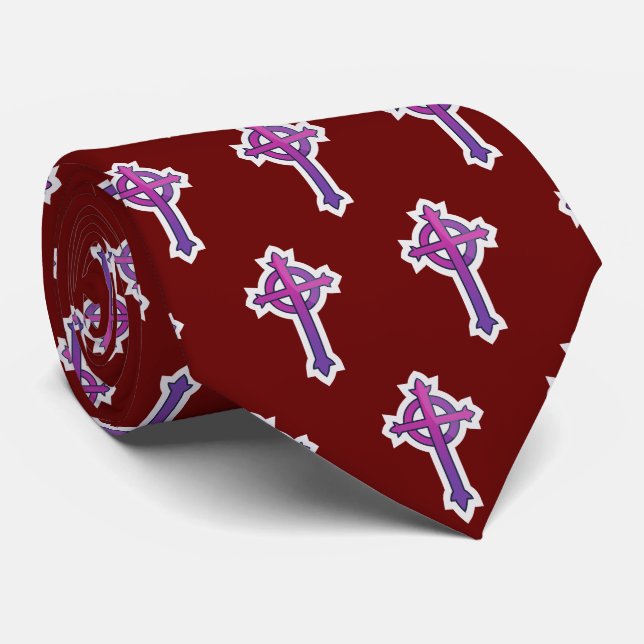 Corbata Cruz Presbiteriana Roja Religiosa (Enrollado)