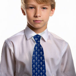 Corbata Cruz Religiosa Azul Real Falsa Plata Comunión