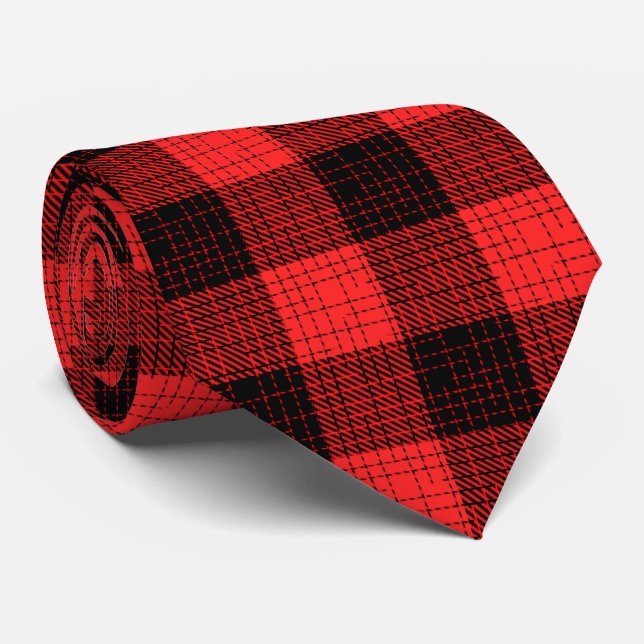 Corbata Cruz Roja Negra Cuadros Búfalo (Enrollado)