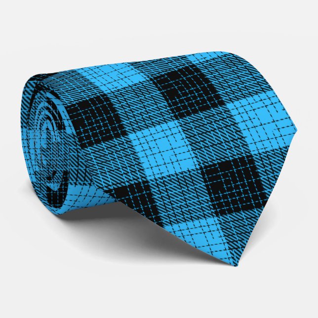Corbata Cruzado Cuadros Búfalo Negro Azul (Enrollado)