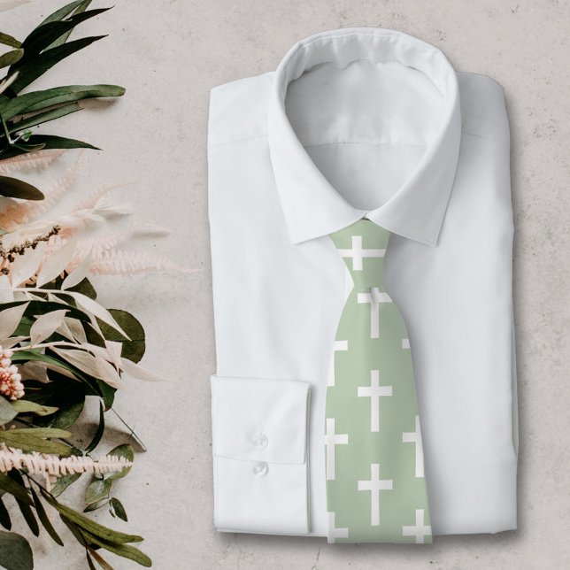 Corbata Cruzar con el cuello verde (White Cross on Green Neck Tie)