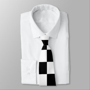 Corbata Cuadrados a cuadros geométricos retro en negro y b