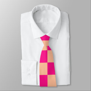 Corbata Cuadrados a cuadros melocotón rosa caliente geomét