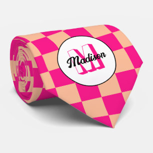 Corbata Cuadrados a cuadros melocotón rosa caliente retro