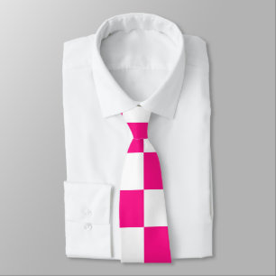 Corbata Cuadrados a cuadros rosa caliente blanco geométric