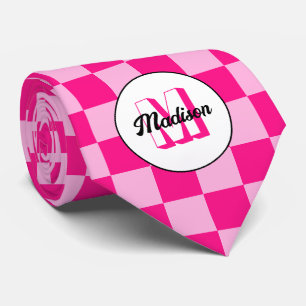 Corbata Cuadrados a cuadros rosa caliente claro Monograma 