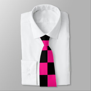 Corbata Cuadrados a cuadros rosa caliente negro geométrico
