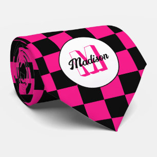 Corbata Cuadrados a cuadros rosa caliente negro Monograma