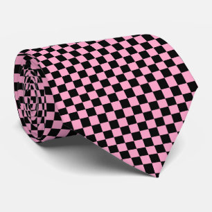 Corbata Cuadrados de cuadros rosa clavel y negro