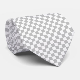 Corbata Cuadrados de damero de plata mate y blanco